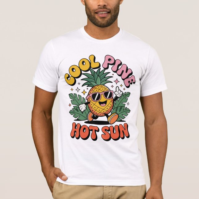 Cool Pine Hot Sun Retro Pineapple Summer Vibes T-Shirt (Front)