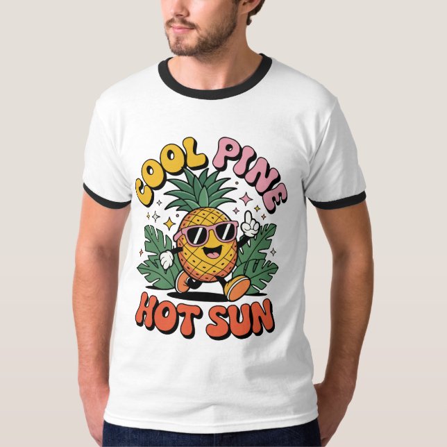 Cool Pine Hot Sun Retro Pineapple Summer Vibes T-Shirt (Front)