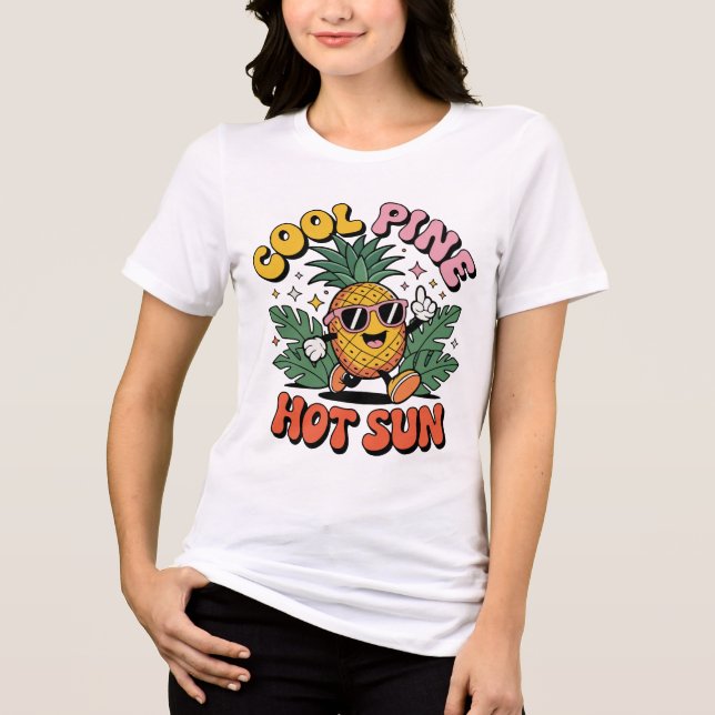 Cool Pine Hot Sun Retro Pineapple Summer Vibes Tri-Blend Shirt (Front)