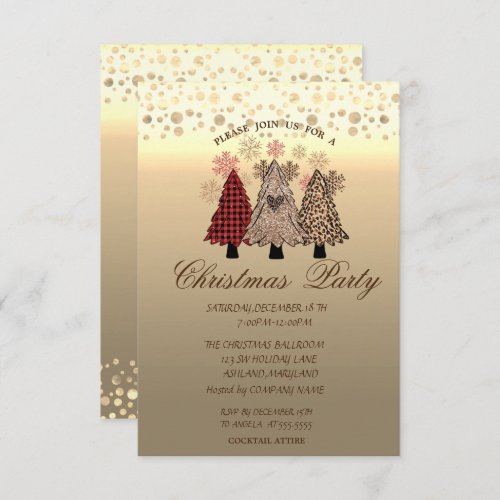 Cool Pine Trees Dots  Corporate Christmas Party Invitation