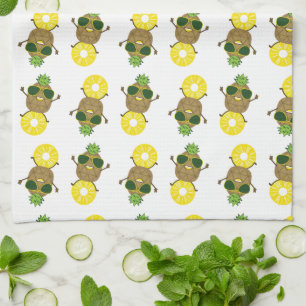 Cool Pineapple Dude Rolling on a Pineapple Ring Kitchen Towel