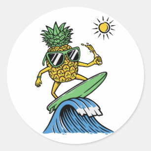 Cool Pineapple is Surfing in the Sea Vibrant beach Classic Round Sticker