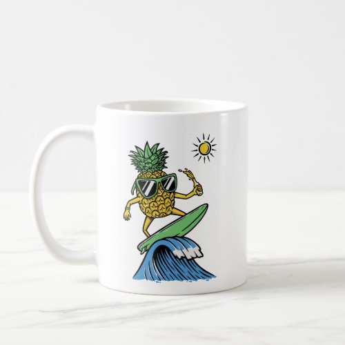 Cool Pineapple is Surfing in the Sea Vibrant beach Coffee Mug