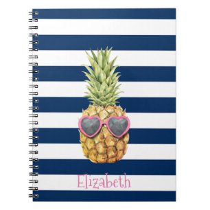 Cool Pineapple Navy Blue Stripes Notebook