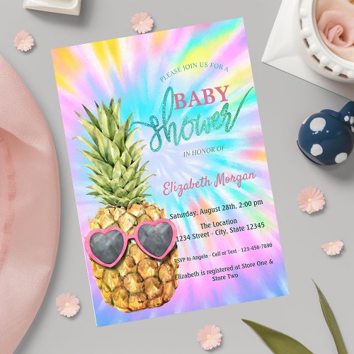  Cool Pineapple Tie Dye Baby Shower  Invitation