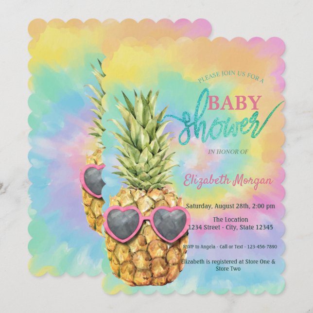  Cool Pineapple Tie Dye Summer Baby Shower Invitation (Front/Back)