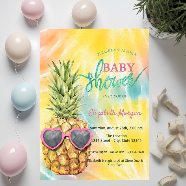  Cool Pineapple Tropical  Tie Dye Baby Shower  Invitation (Creator Uploaded)