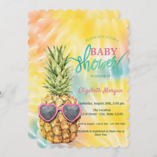  Cool Pineapple Tropical  Tie Dye Baby Shower  Invitation