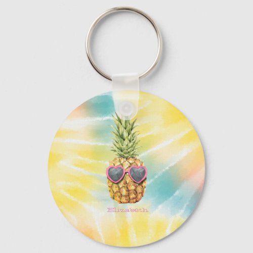 Cool Pineapple Watercolor Rainbow Tie Dye Keychain