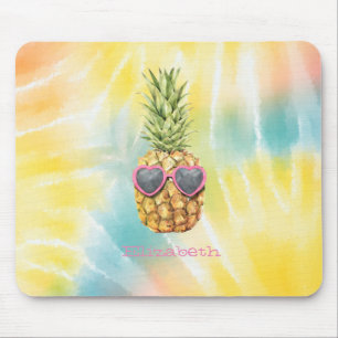 Cool Pineapple, Watercolor Rainbow Tie Dye Mouse Pad