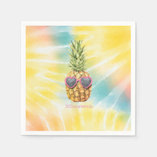 Cool Pineapple, Watercolor Rainbow Tie Dye Napkins