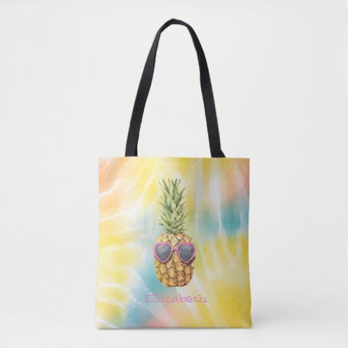 Cool Pineapple Watercolor Rainbow Tie Dye   Tote Bag