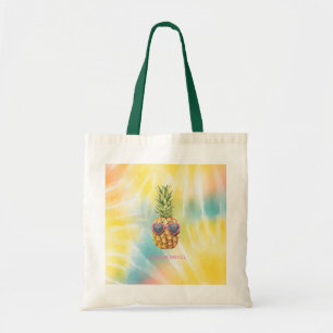 Cool Pineapple, Watercolor Rainbow Tie Dye Tote Bag