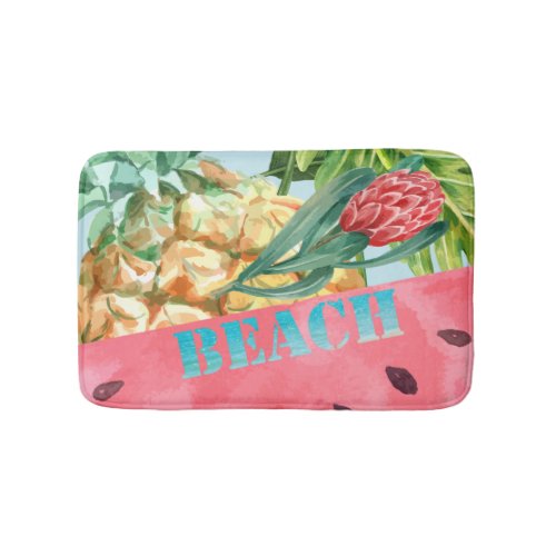 Cool Pineapple Watermelon Hibiscus Palm Leaves  Bath Mat