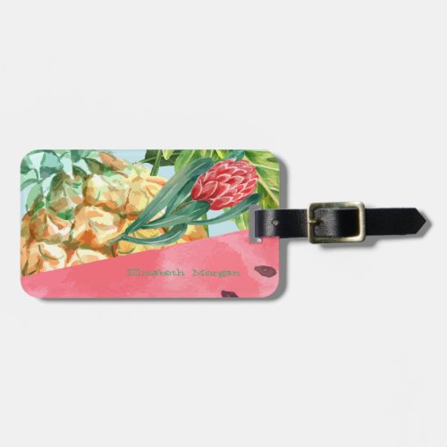 Cool Pineapple Watermelon Hibiscus Palm Leaves  Luggage Tag