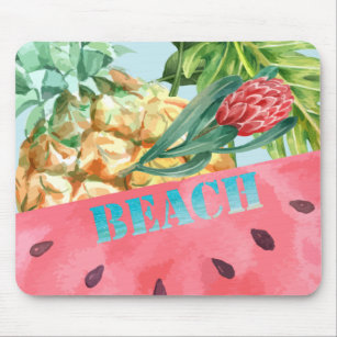Cool Pineapple Watermelon Hibiscus Palm Leaves  Mouse Pad