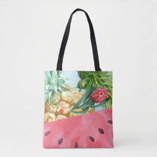Cool Pineapple Watermelon Hibiscus Palm Leaves Tote Bag