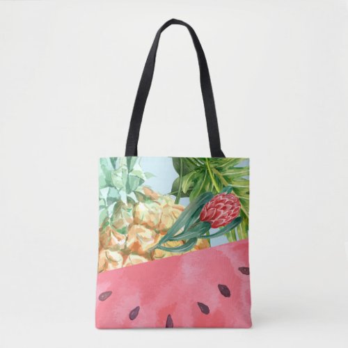 Cool Pineapple Watermelon Hibiscus Palm Leaves  Tote Bag