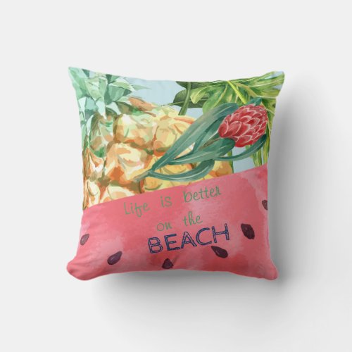 Cool Pineapple Watermelon Hibiscus Palm  Throw Pillow