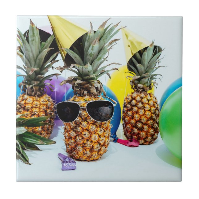 Cool Pineapple with Sunglasses Ceramic Tile (Front)