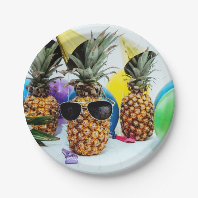 Cool Pineapple with Sunglasses Paper Plates (Front)