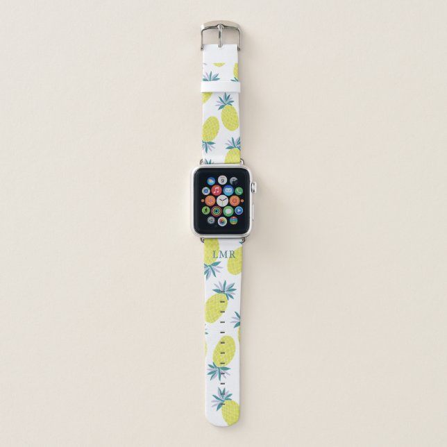 Cool Pineapples Monogrammed Apple Watch Band (Front)