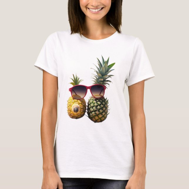 Cool Pineapples with Sunglasses – Fun Summer Vibes T-Shirt (Front)