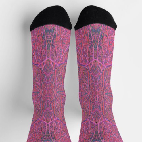 Cool Pink and Green Abstract Branch Pattern Socks