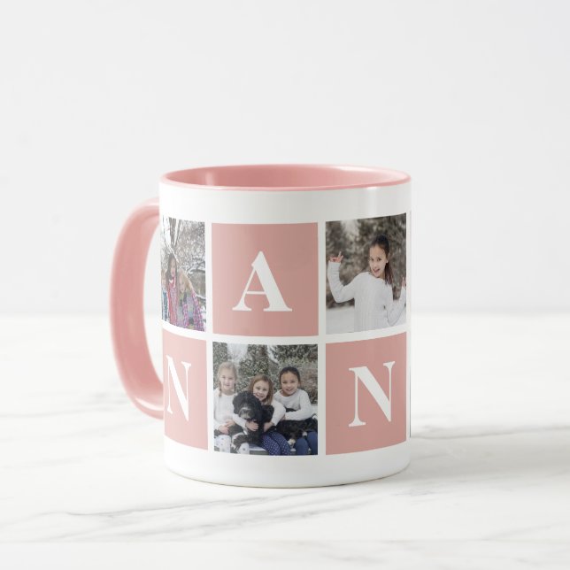 Cool Pink and White Photo Collage Nanna Mug (Front Left)