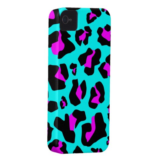 Cool Pink/Aqua Leopard Print - iPhone 4/4s Case (Back/Right)