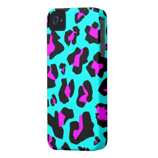 Cool Pink/Aqua Leopard Print - iPhone 4/4s Case (Back Left)