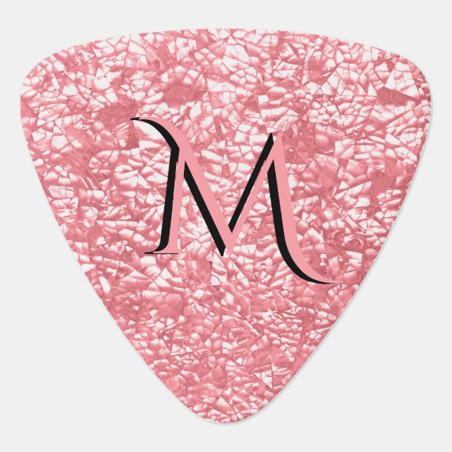 Cool Pink Black Abstract Floral Monogrammed Custom Guitar Pick (Front)