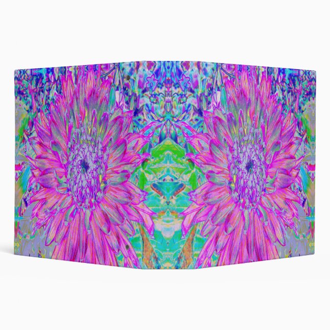 Cool Pink Blue and Purple Artsy Dahlia Bloom 3 Ring Binder (Background)