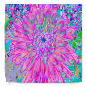 Cool Pink Blue and Purple Artsy Dahlia Bloom Bandana
