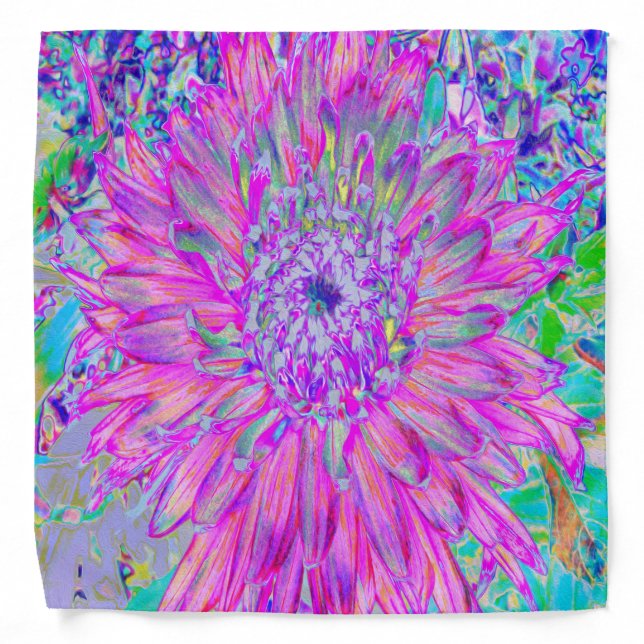 Cool Pink Blue and Purple Artsy Dahlia Bloom Bandana (Front)