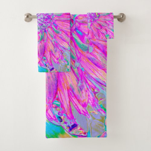 Cool Pink Blue and Purple Artsy Dahlia Bloom Bath Towel Set