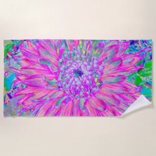 Cool Pink Blue and Purple Artsy Dahlia Bloom Beach Towel