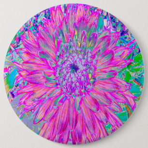 Cool Pink Blue and Purple Artsy Dahlia Bloom Button
