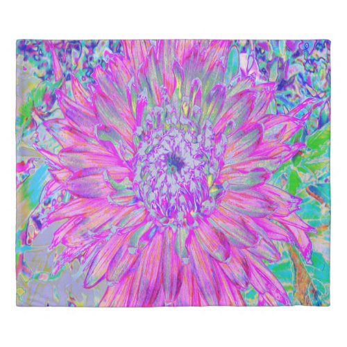 Cool Pink Blue and Purple Artsy Dahlia Bloom    Duvet Cover