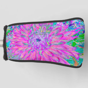 Cool Pink Blue and Purple Artsy Dahlia Bloom Golf Head Cover