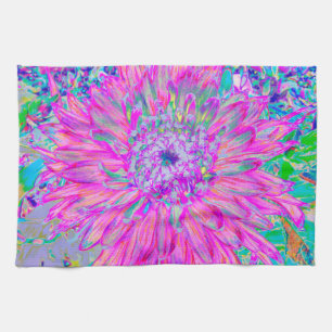Cool Pink Blue and Purple Artsy Dahlia Bloom Kitchen Towel