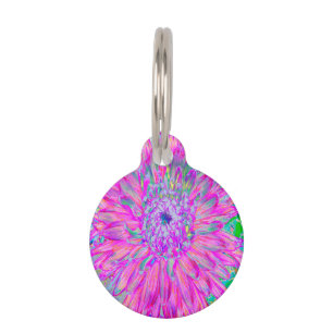 Cool Pink Blue and Purple Artsy Dahlia Bloom Pet ID Tag