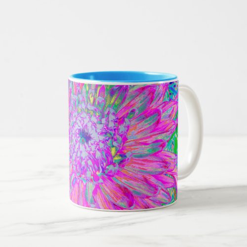 Cool Pink Blue and Purple Artsy Dahlia Bloom Two_Tone Coffee Mug