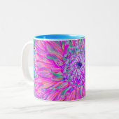 Cool Pink Blue and Purple Artsy Dahlia Bloom Two-Tone Coffee Mug (Front Left)