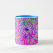 Cool Pink Blue and Purple Artsy Dahlia Bloom Two-Tone Coffee Mug (Center)
