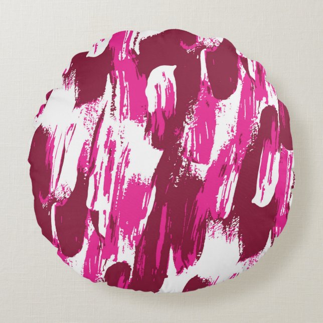Cool pink brush stroke modern seamless pattern round pillow (Front)