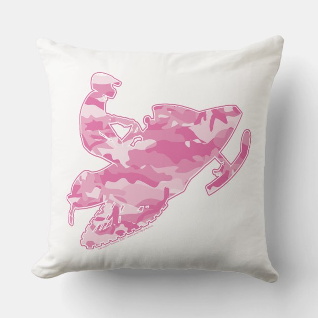 Cool Pink Camouflage Snowmobiler Throw Pillow (Front)