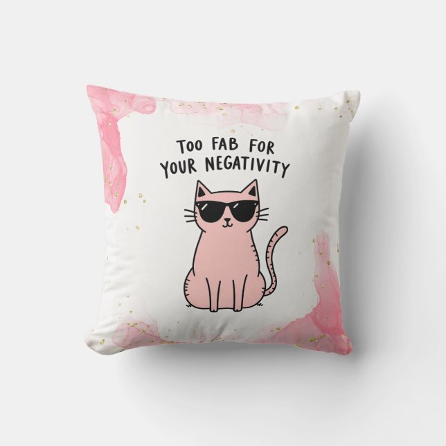 Cool Pink Cat Attitude Throw Pillow (Front)