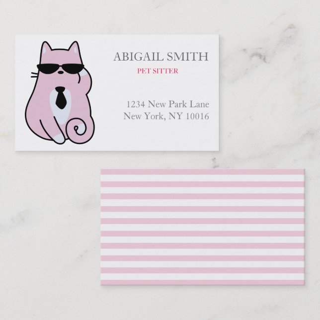 Cool Pink Cat- Personalized Business Card (Front/Back)