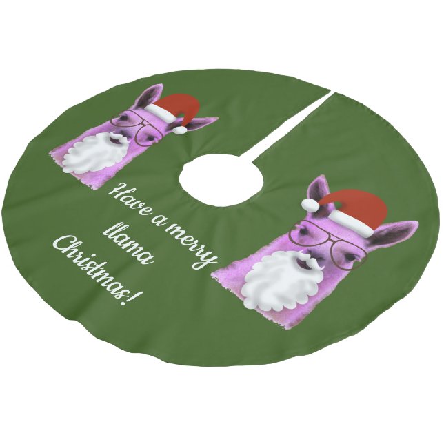 Cool Pink Christmas Llama Tree Skirt (Angled)